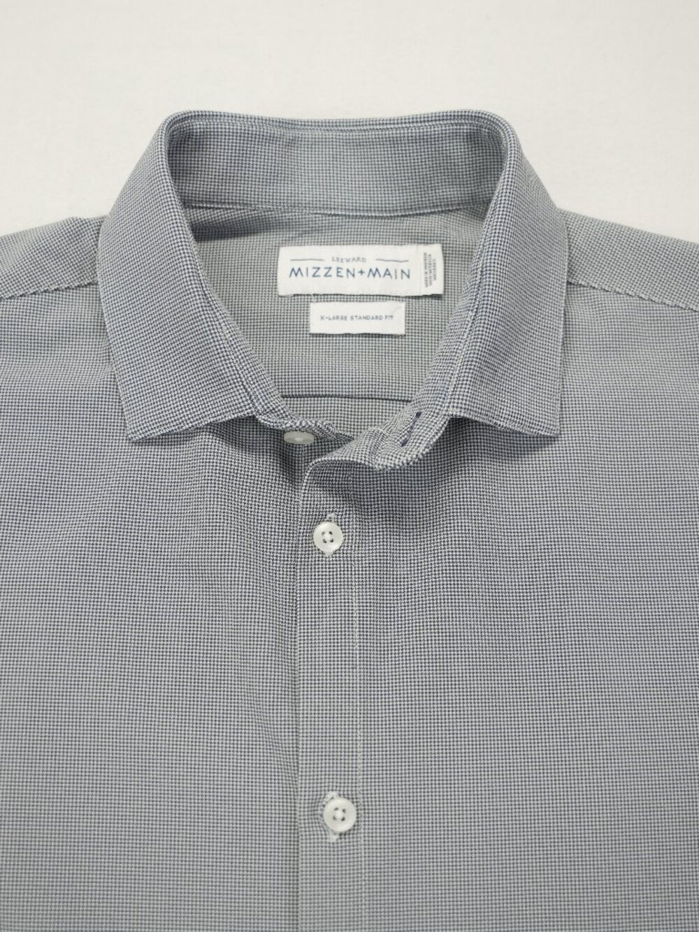 Mizzen+Main Shirt Mens XL Navy Houndtooth Leeward Trim Fit Button Down‎ Stretch